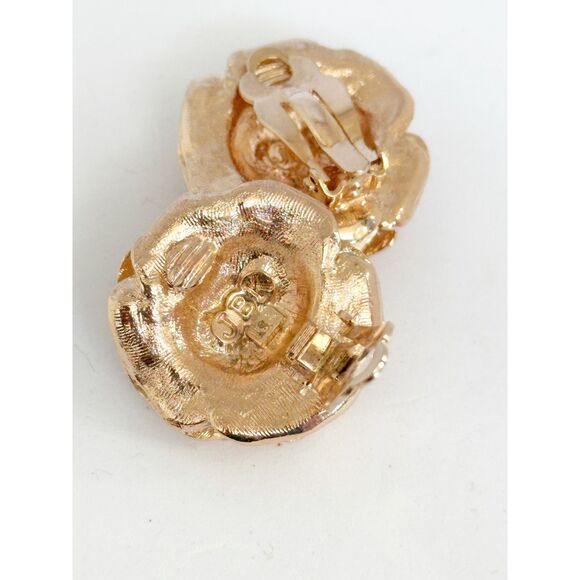 Vintage JBK Gold Tone Rose Clip On Earrings - Picture 2 of 4